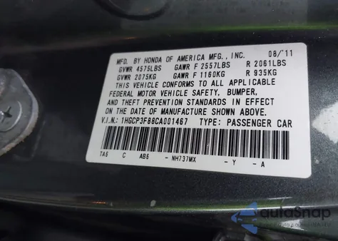 2012 Honda Accord 3.5 Ex-L z USA, uszkodzony, nr VIN 1HGCP3F88CA001467